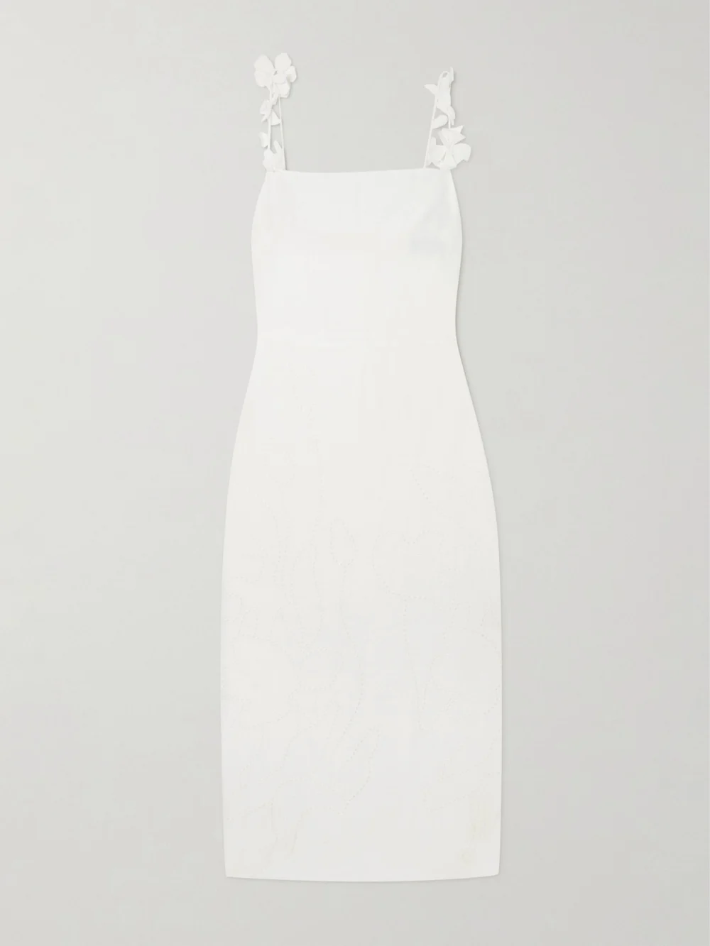 Andres Otalora Petalos Embroidered Linen Midi Dress in off-white