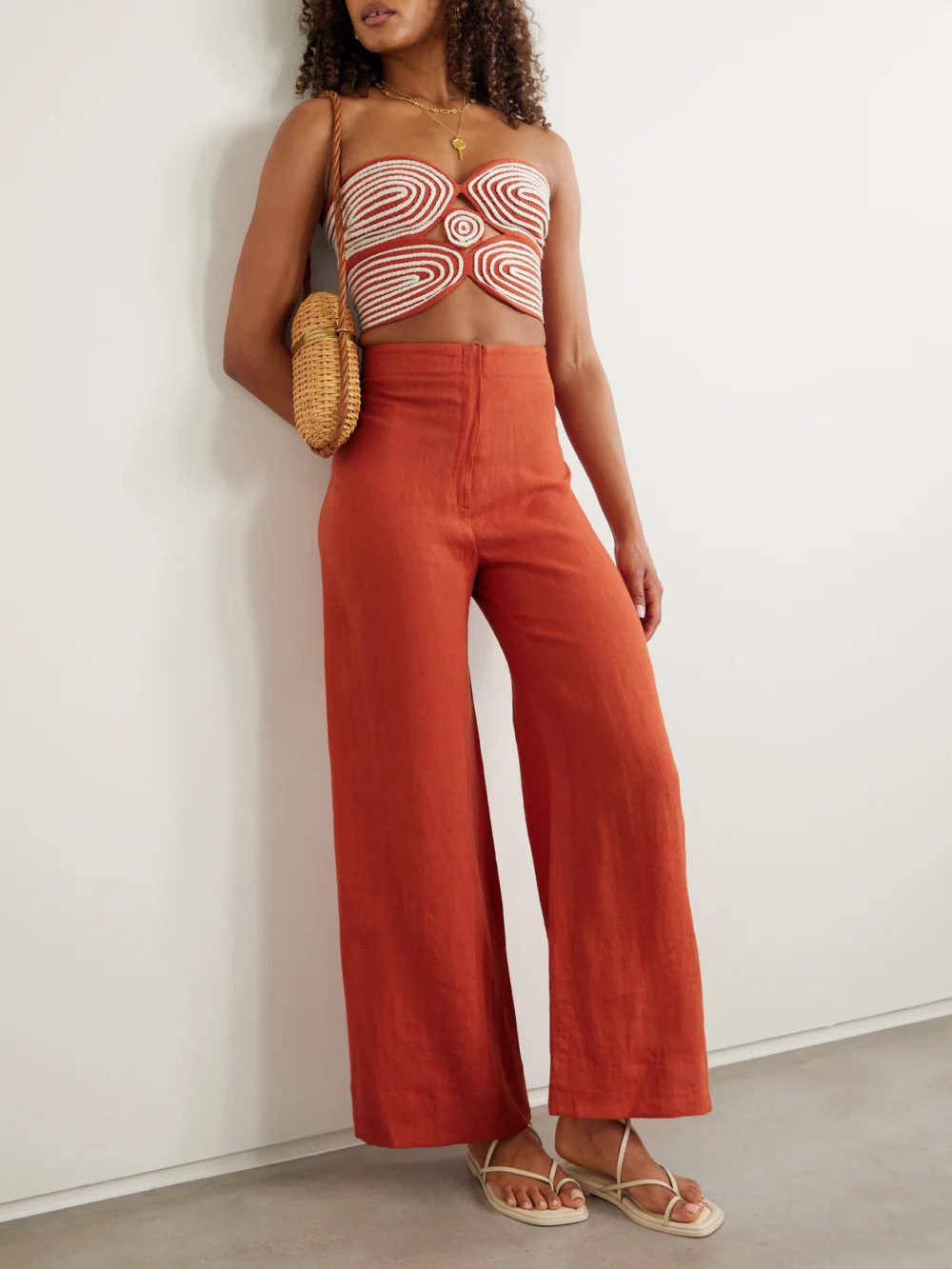 Andres Otalora Poesia Wide-leg Linen Pants, worn by a model