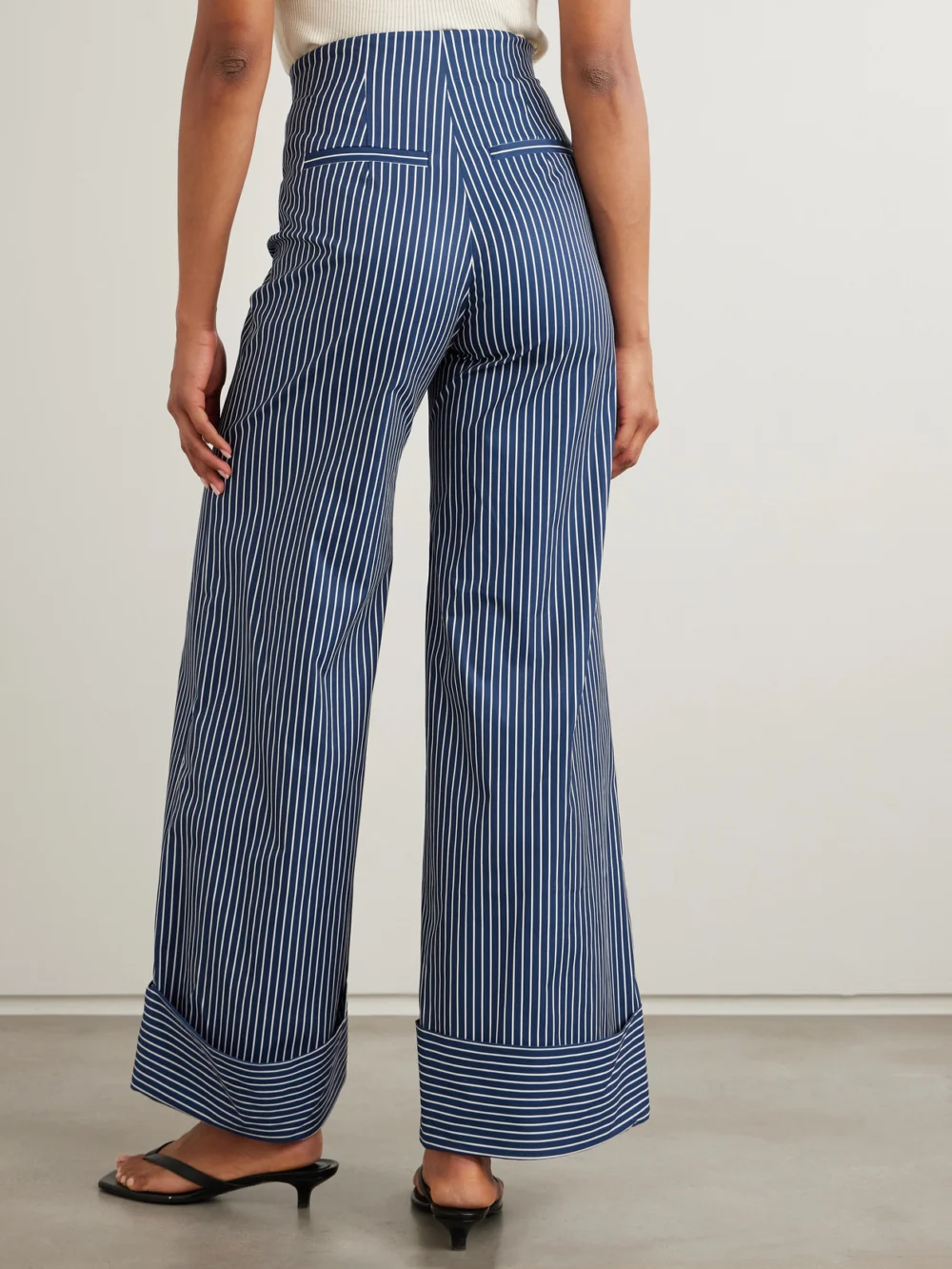 Back view of the Andres Otalora Refugios Striped Stretch Cotton-twill Wide-leg Pants