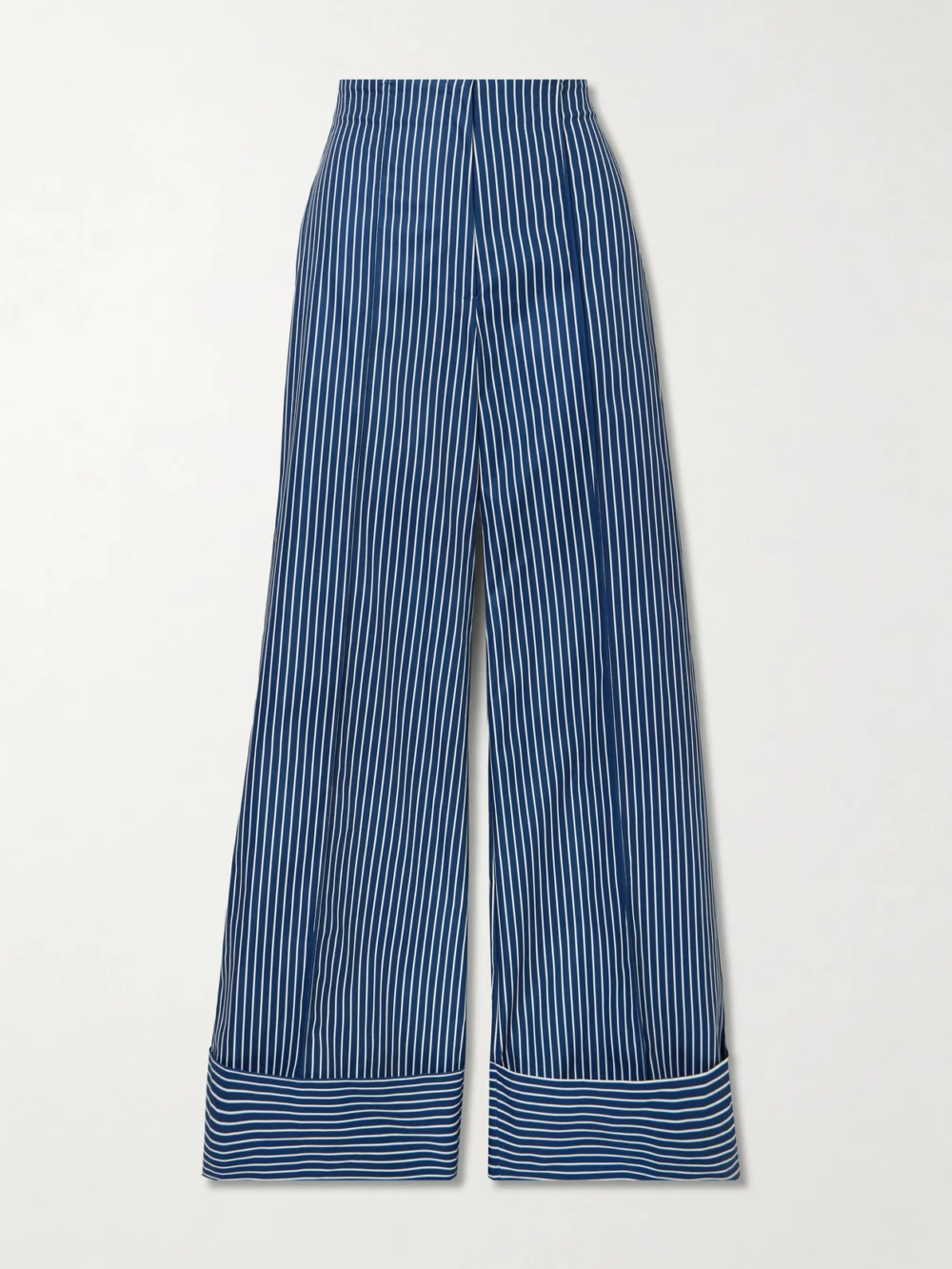 Andres Otalora Refugios Striped Stretch Cotton-twill Wide-leg Pants in navy