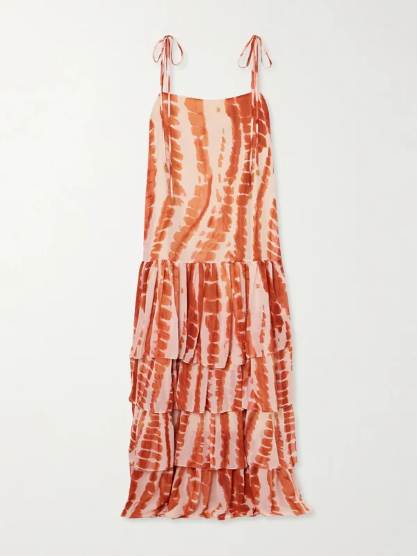 Andres Otalora Tha Embellished Tiered Printed Recycled-chiffon Maxi Dress