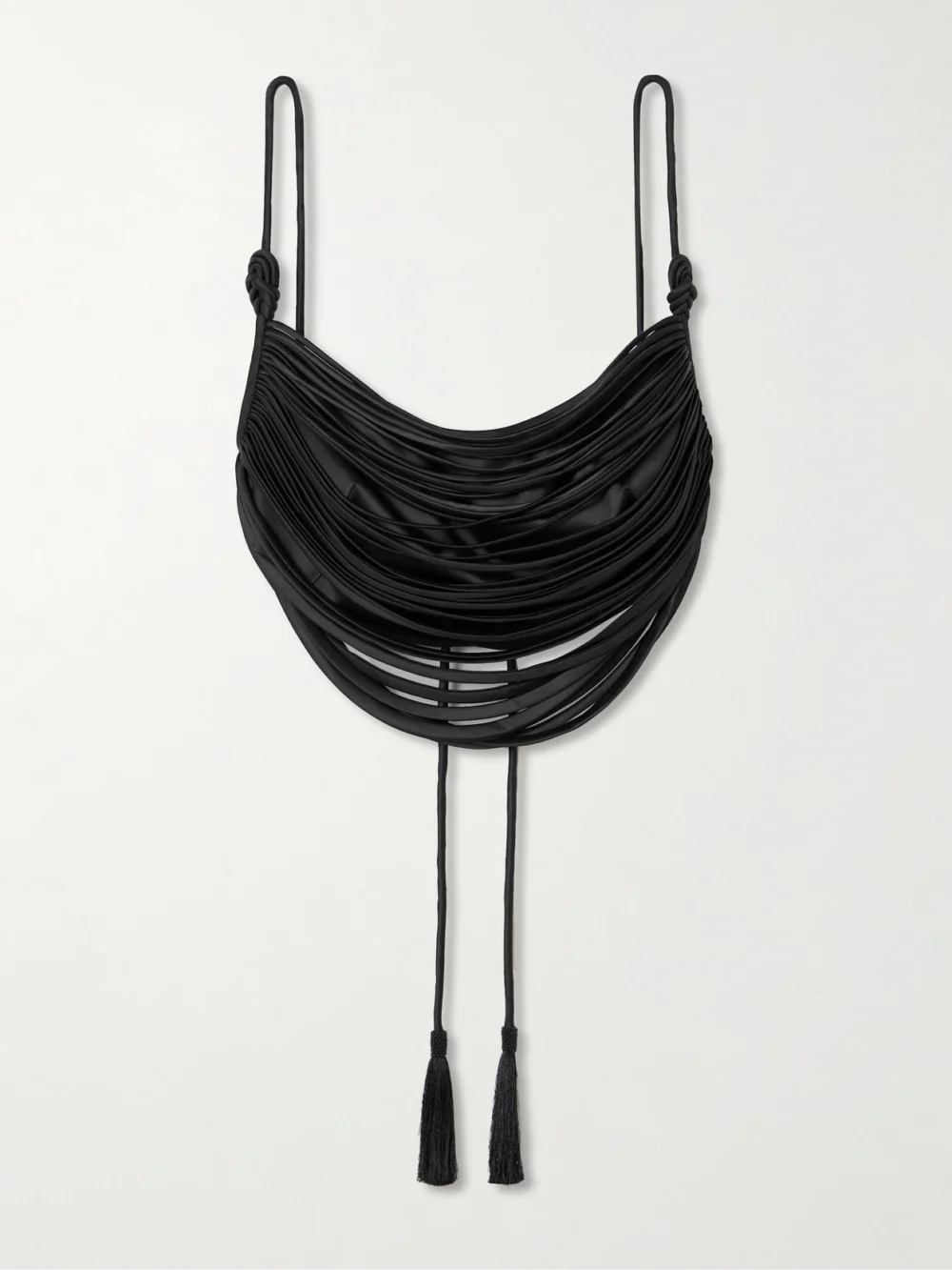 Andres Otalora Tierra De Oro Draped Cropped Satin Top in black