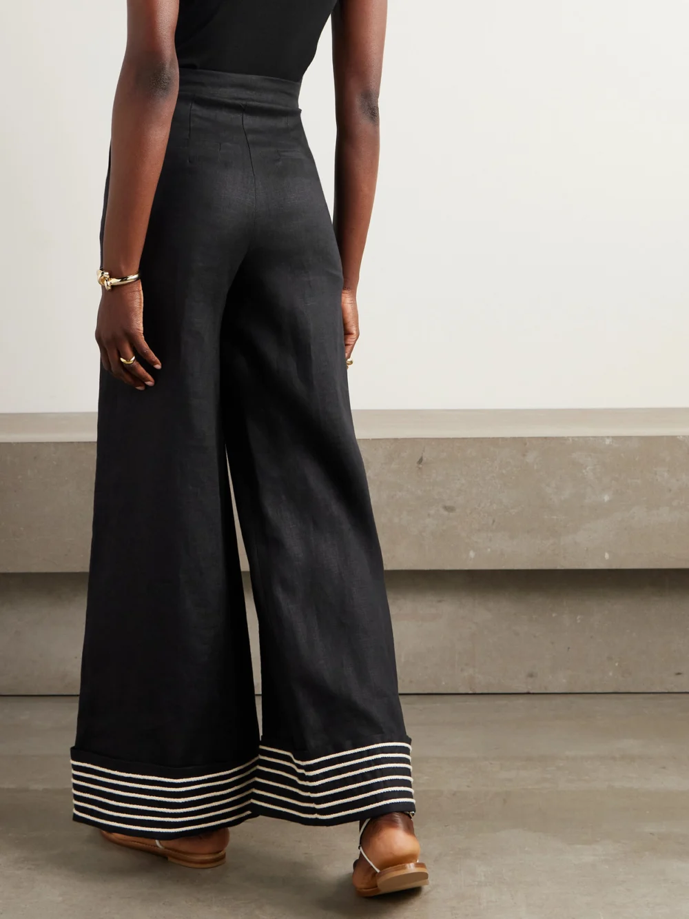 Back view of the Andres Otalora Tu Sutileza Embroidered Linen Wide-leg Pants