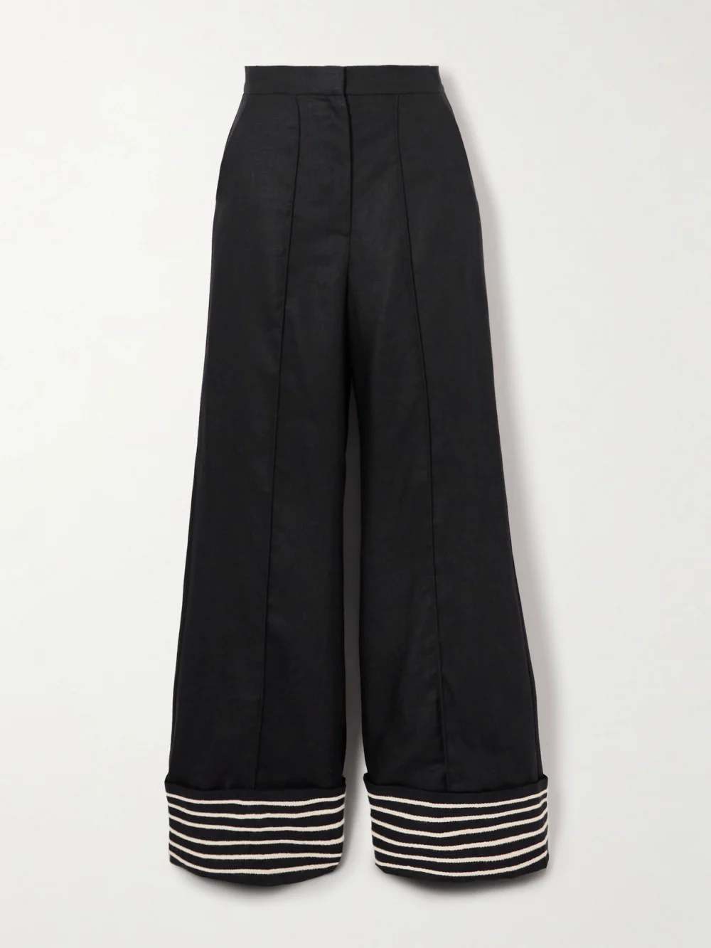 Andres Otalora Tu Sutileza Embroidered Linen Wide-leg Pants in black