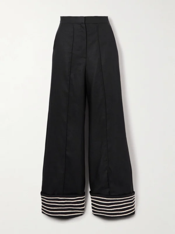 Andres Otalora Tu Sutileza Embroidered Linen Wide-leg Pants