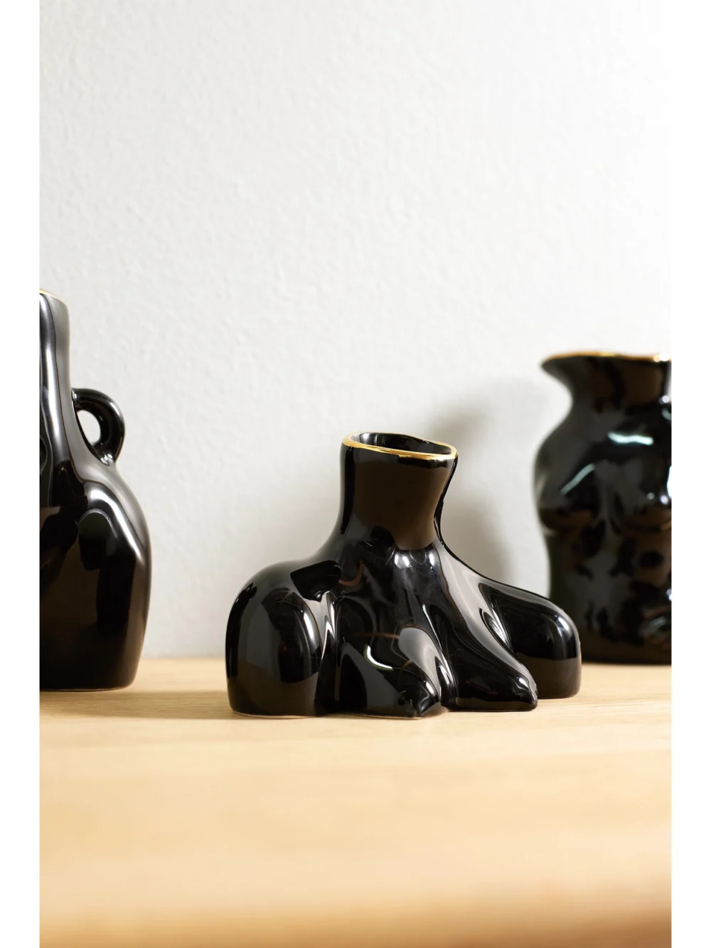 Close-up detail of the Anissa Kermiche Jugs Jug, Love Handles and Breast Friend Mini Gold-plated Earthenware Vase Set