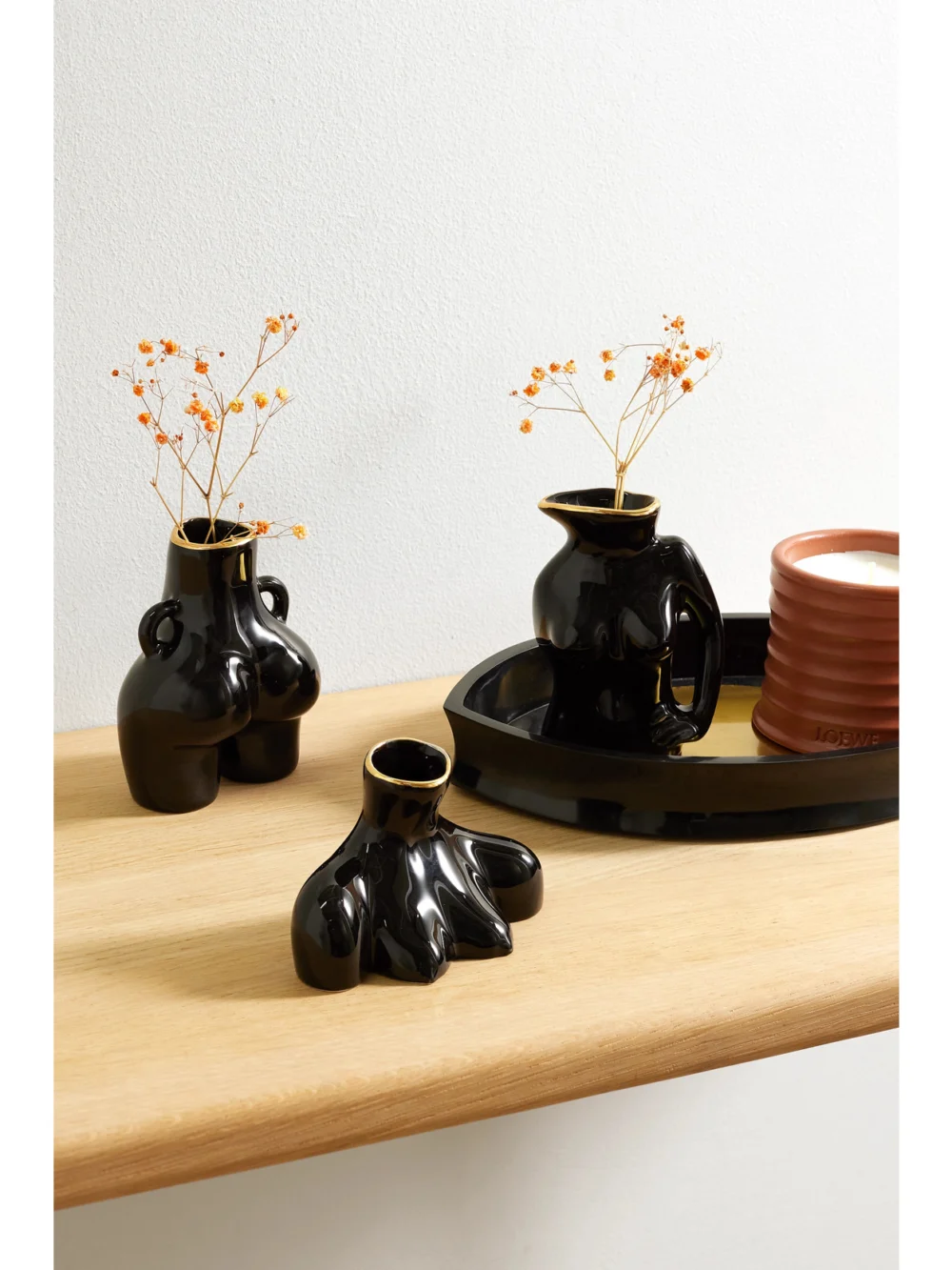 Anissa Kermiche Jugs Jug, Love Handles and Breast Friend Mini Gold-plated Earthenware Vase Set, styled view