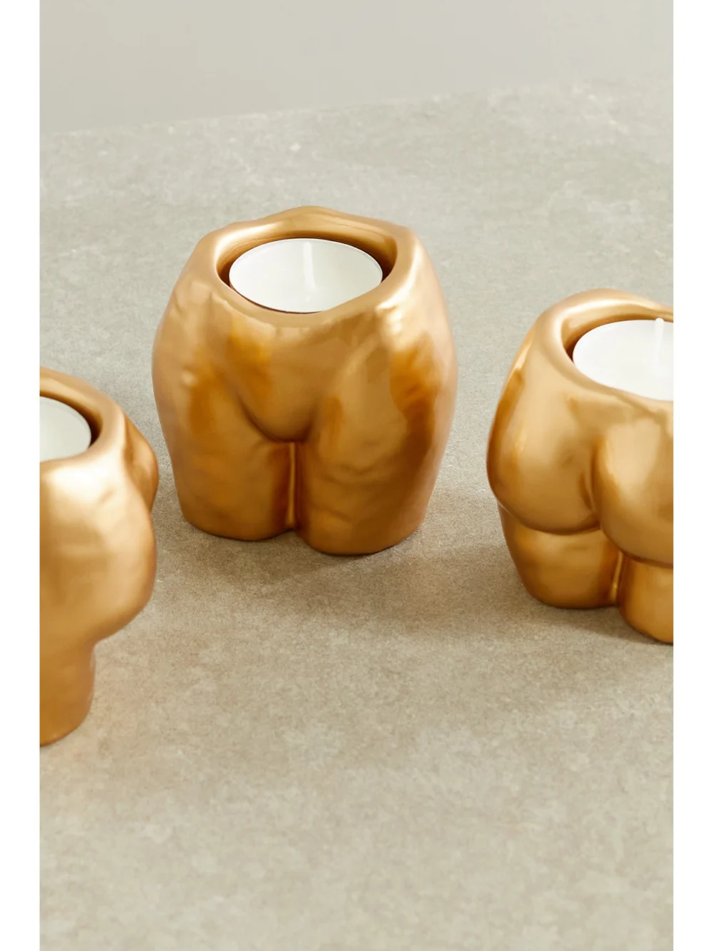 Close-up detail of the Anissa Kermiche Rock Bottom Set of Three Ceramic Tea Light Holders