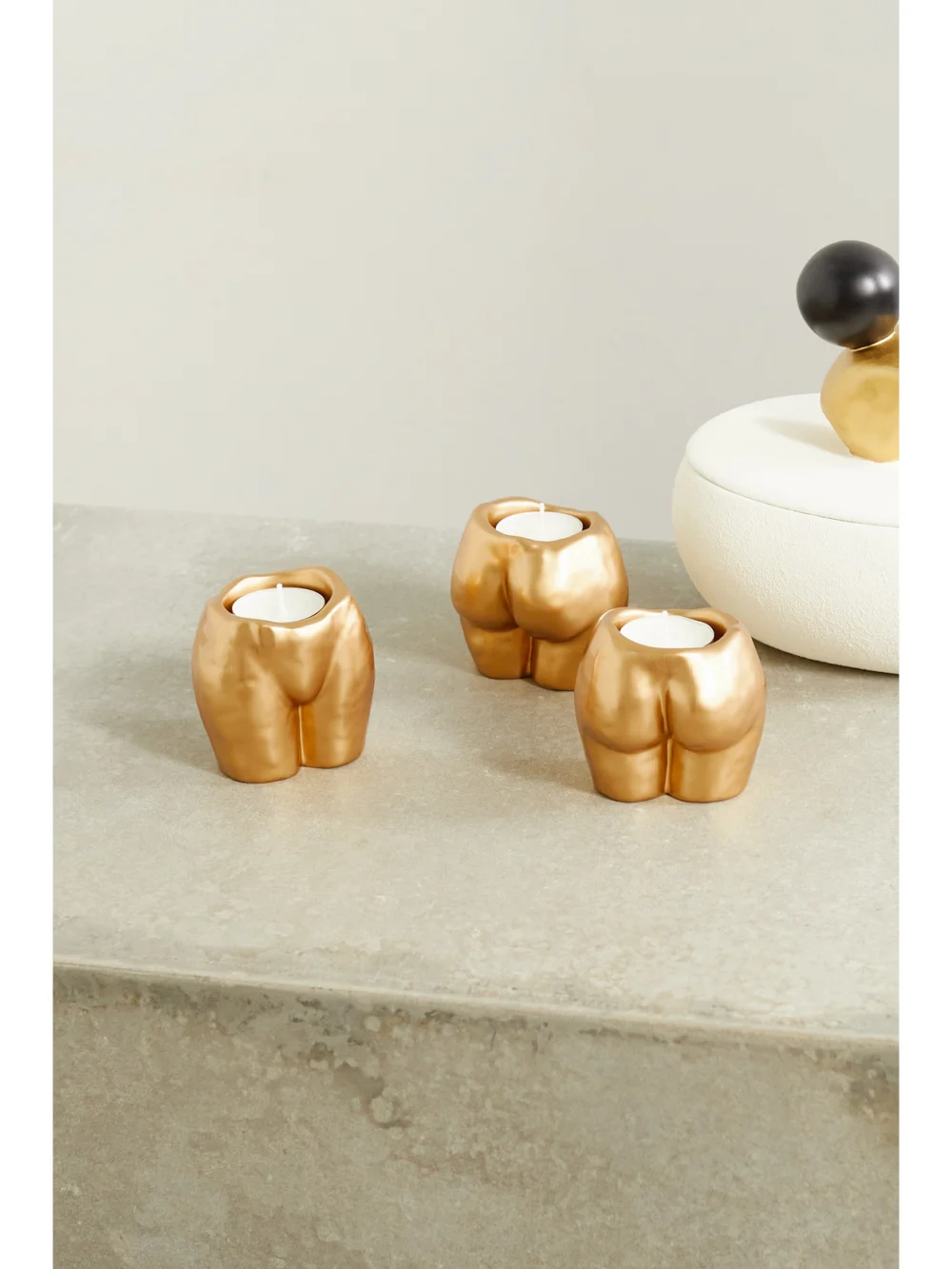 Anissa Kermiche Rock Bottom Set of Three Ceramic Tea Light Holders, styled view