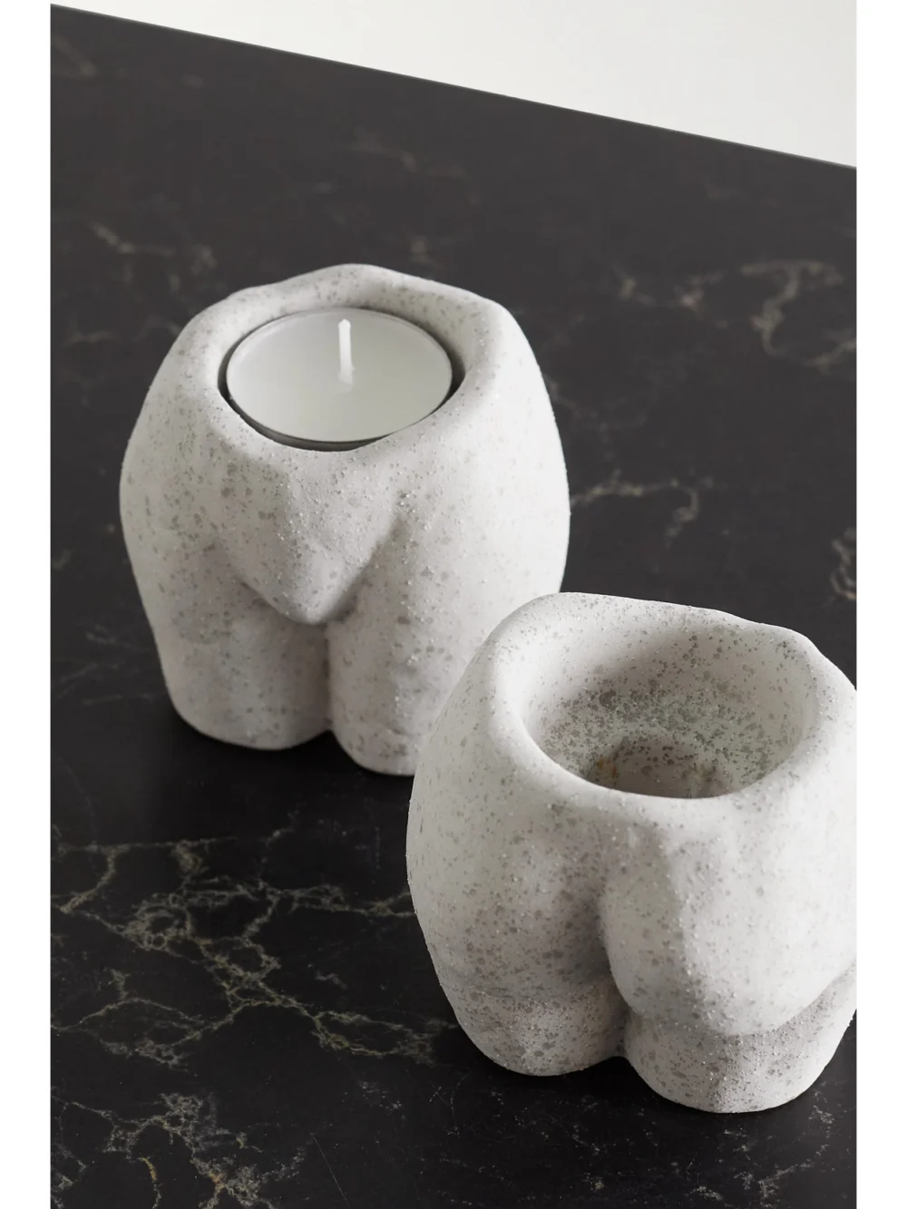 Close-up detail of the Anissa Kermiche Rock Bottom Set of Three Speckled Ceramic Tea Light Holders