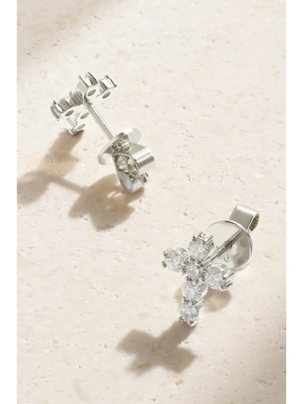 Close-up detail of the Anita Ko 18-karat White Gold Diamond Earrings