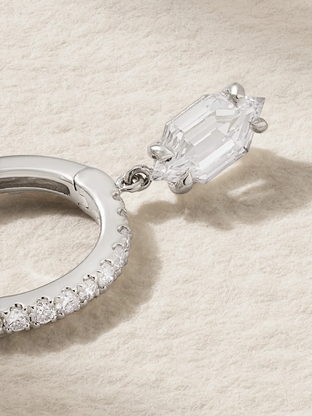 Close-up detail of the Anita Ko Huggies 18-karat White Gold Diamond Single Earring