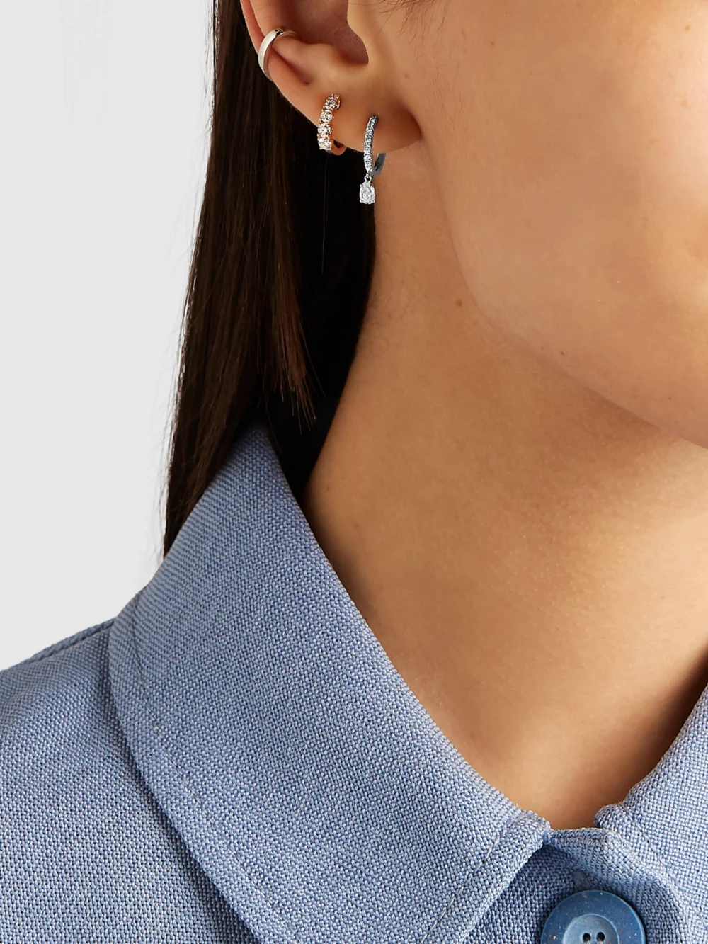 Anita Ko Huggies 18-karat White Gold Diamond Single Earring, styled view