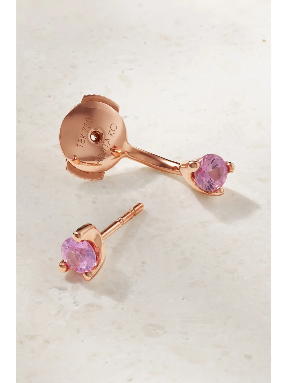 Close-up detail of the Anita Ko Orbit 18-karat Rose Gold Sapphire Single Earring
