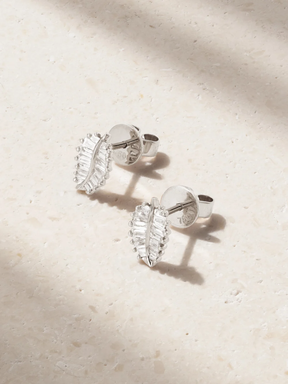 Anita Ko Palm Leaf Small 18-karat White Gold Diamond Earrings in silver