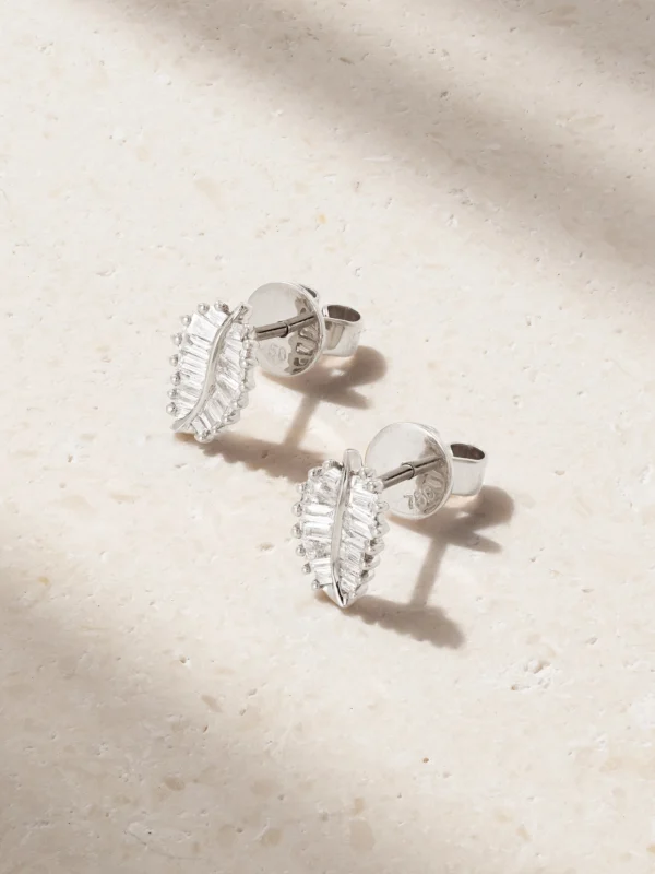 Anita Ko Palm Leaf Small 18-karat White Gold Diamond Earrings
