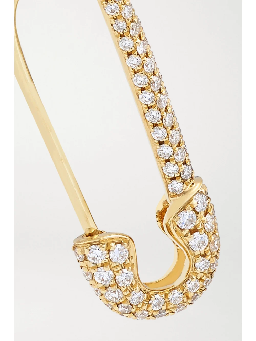 Close-up detail of the Anita Ko Safety Pin 18-karat Gold Diamond Earring