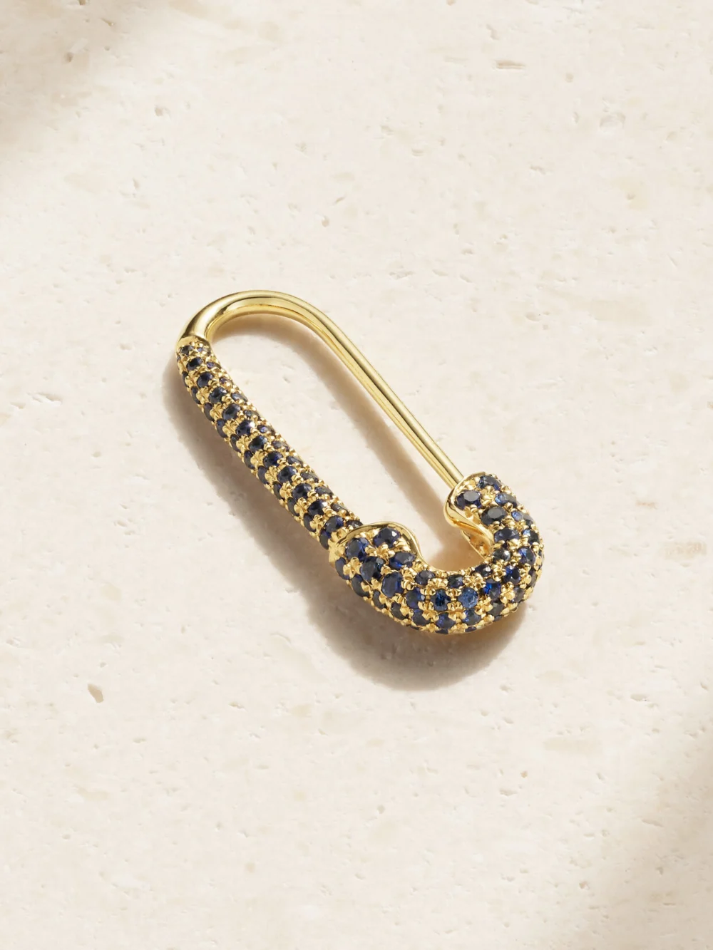 Anita Ko Safety Pin 18-karat Gold Sapphire Earring in blue