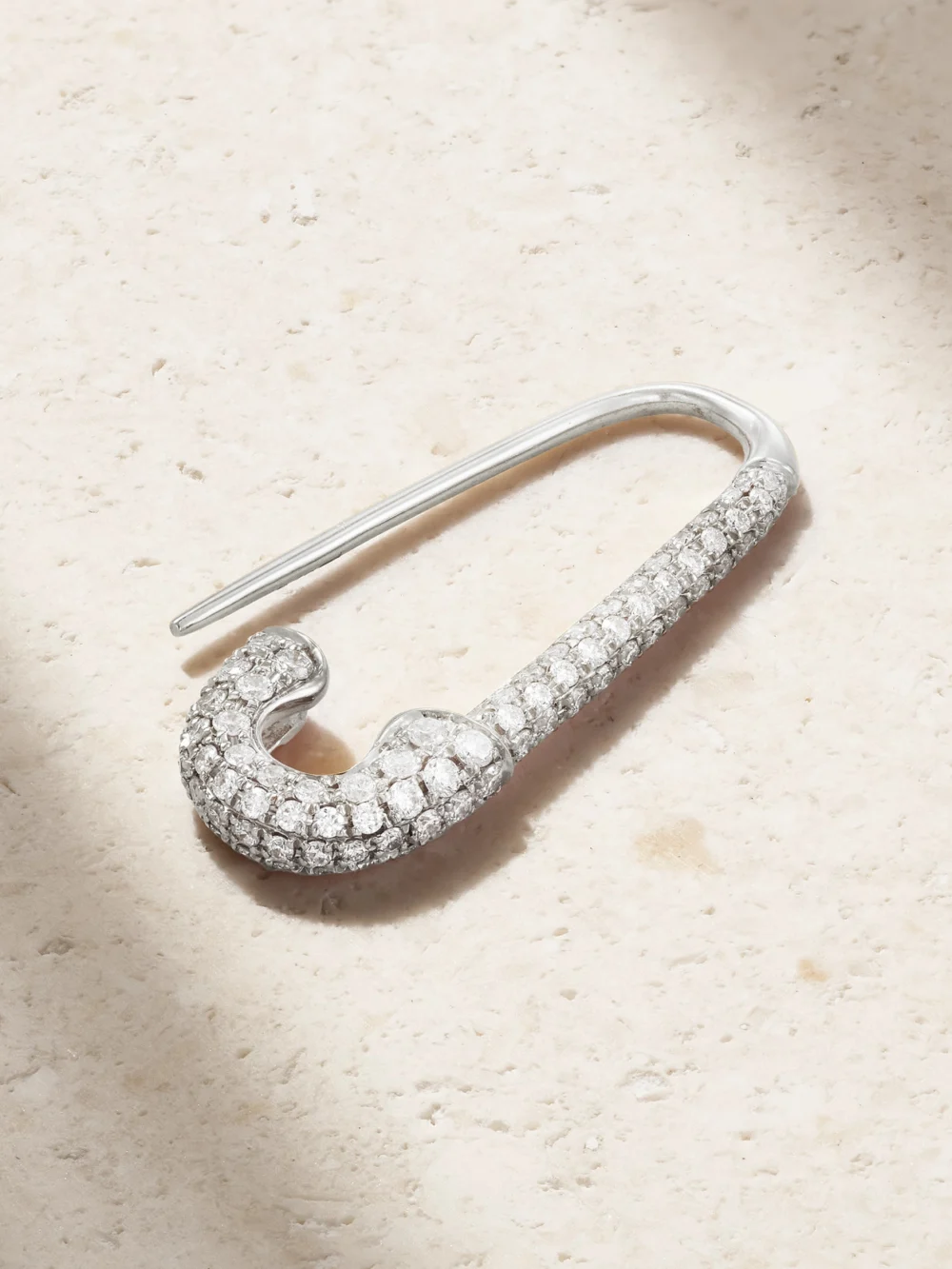 Close-up detail of the Anita Ko Safety Pin 18-karat White Gold Diamond Single Earring