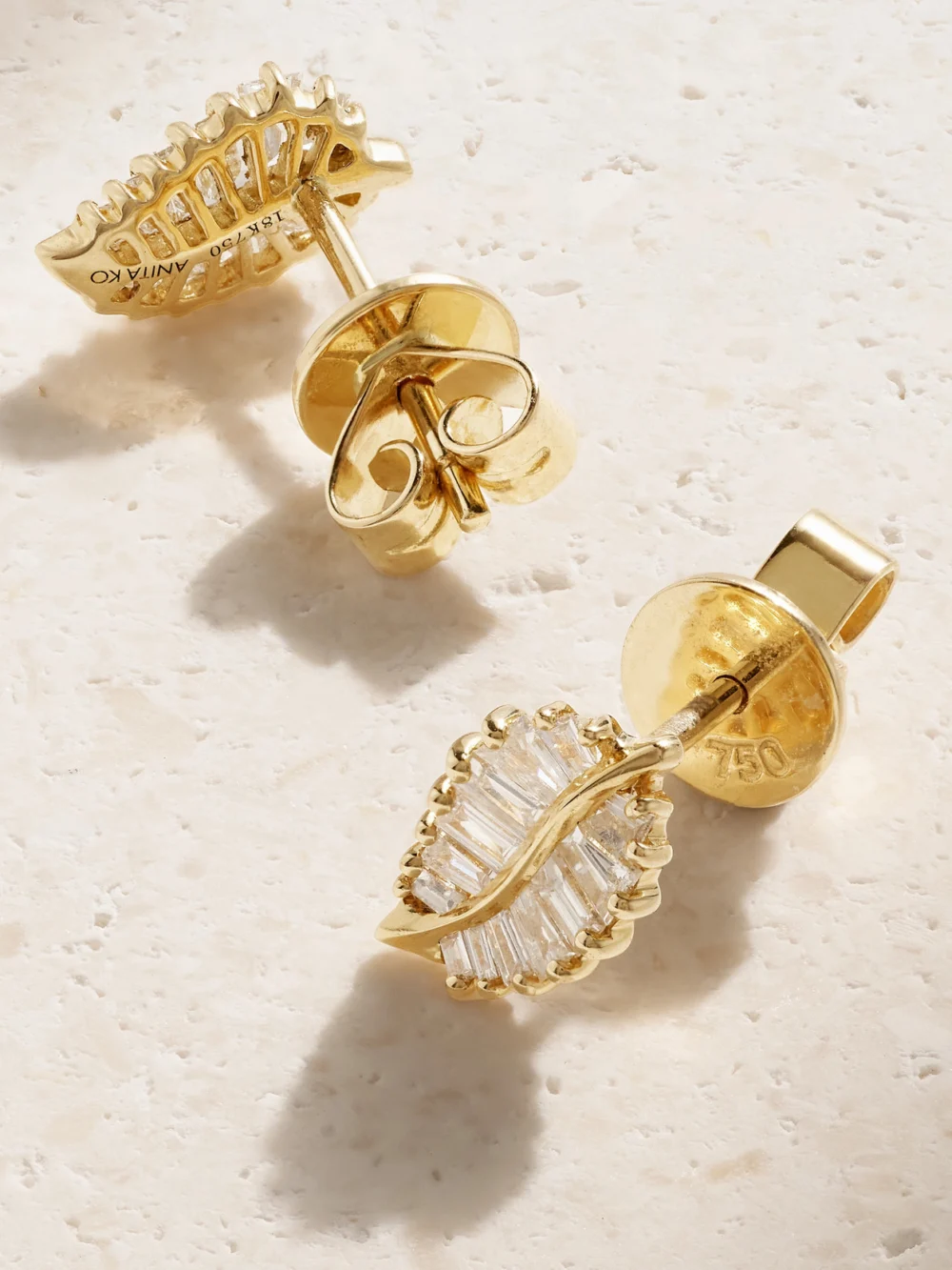 Close-up detail of the Anita Ko Small 18-karat Gold Diamond Earrings
