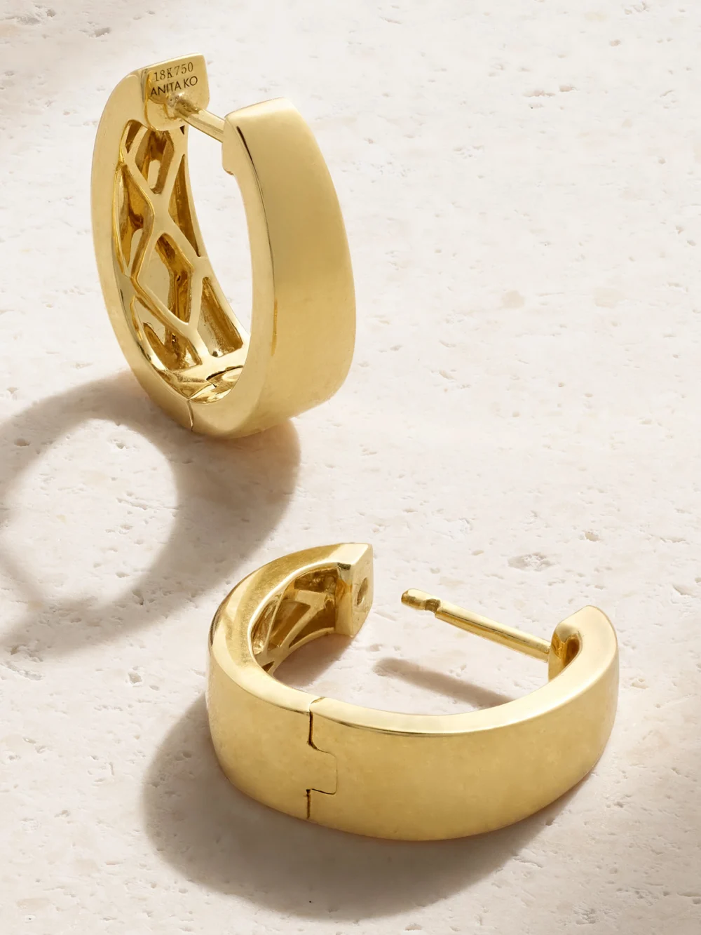 Close-up detail of the Anita Ko Small Meryl 18-karat Gold Hoop Earrings