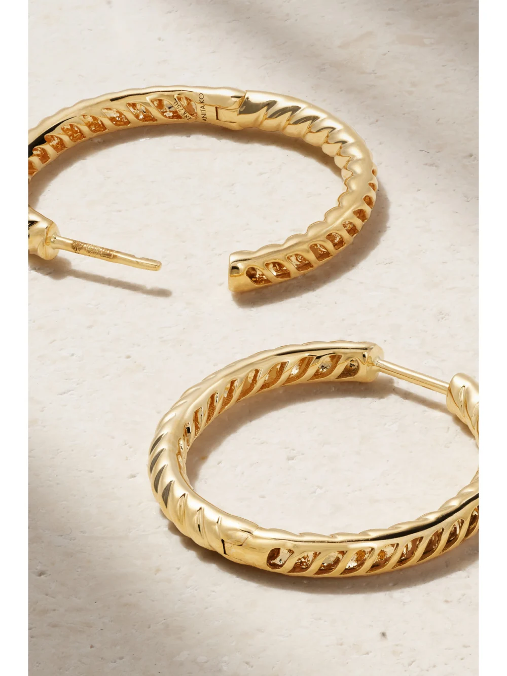Close-up detail of the Anita Ko Zoe 18-karat Gold Hoop Earrings