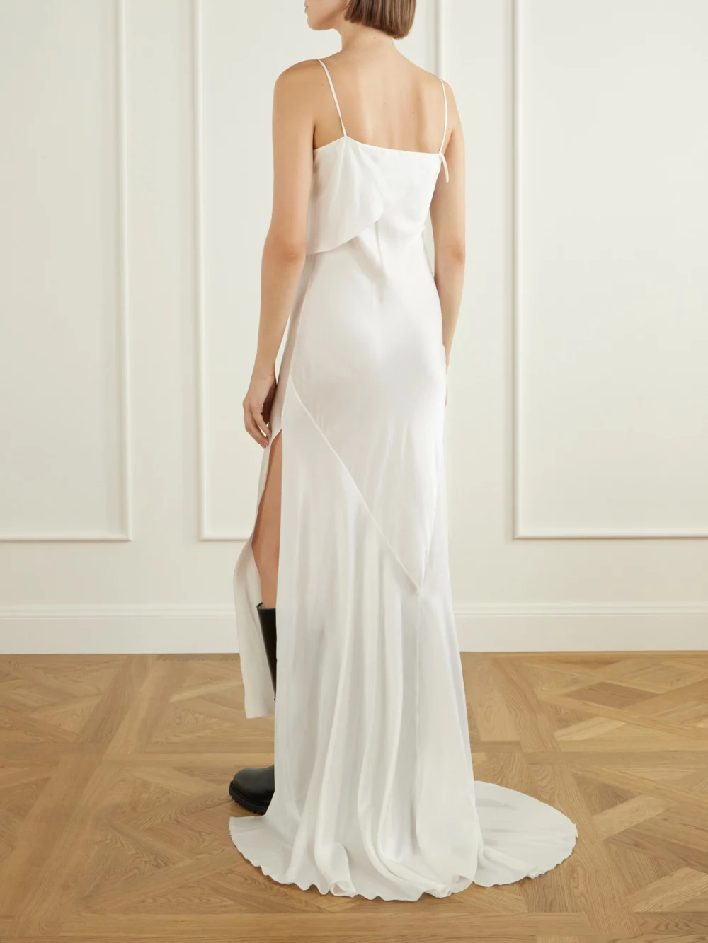 Back view of the Ann Demeulemeester Aaricia Asymmetric Silk-satin Maxi Dress