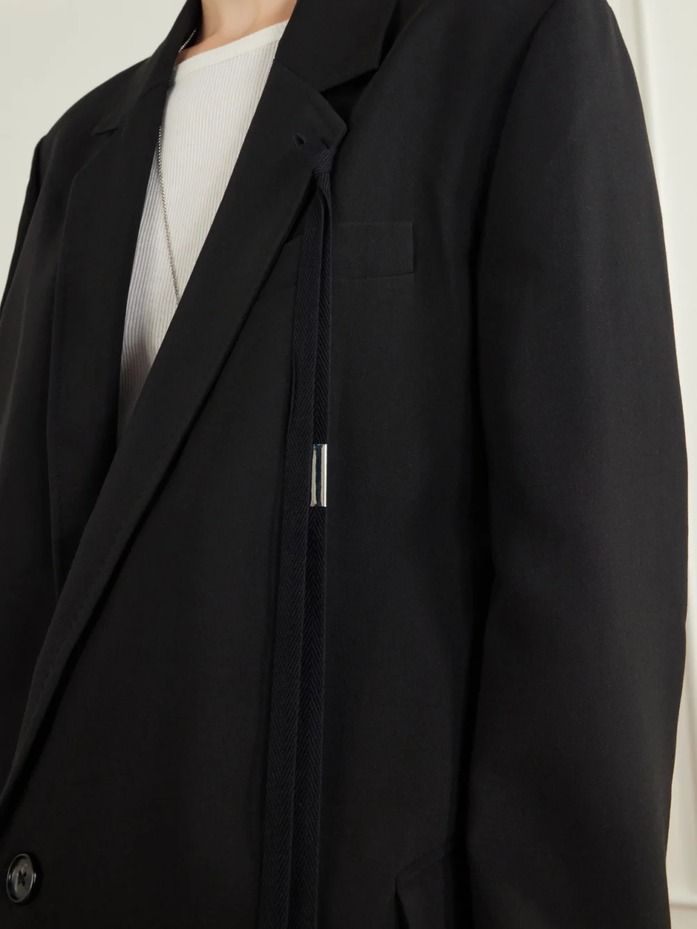 Close-up detail of the Ann Demeulemeester Agnes Crepe Blazer