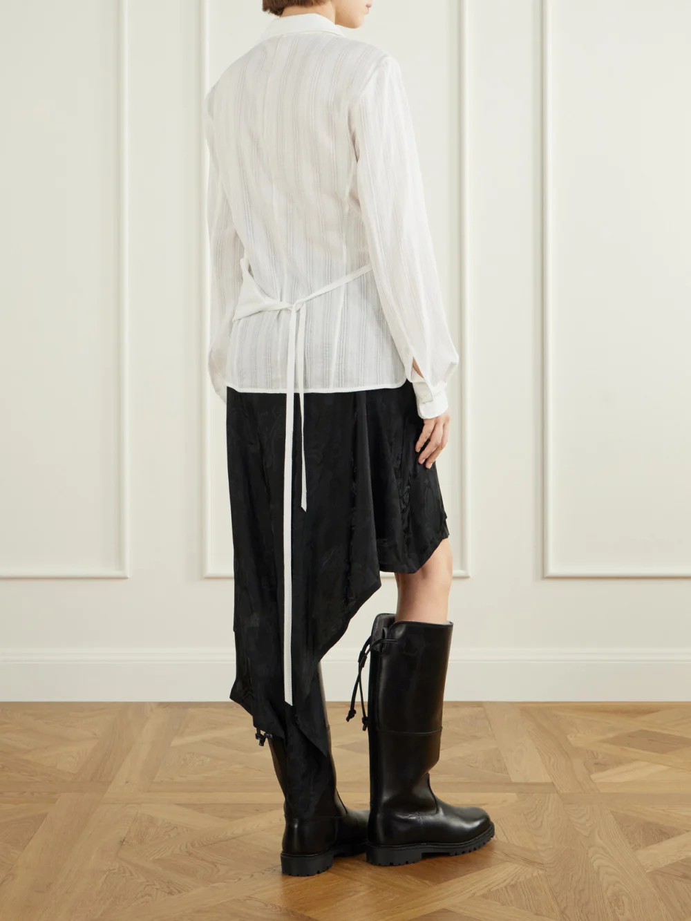 Back view of the Ann Demeulemeester Alba Wrap Openwork-stripe Cotton Shirt