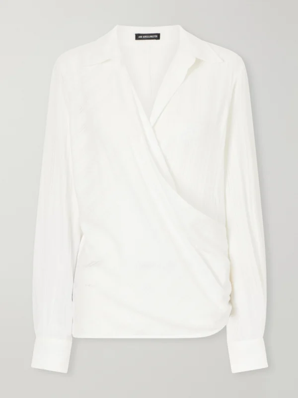 Ann Demeulemeester Alba Wrap Openwork-stripe Cotton Shirt