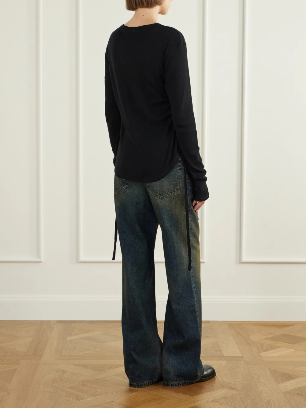 Back view of the Ann Demeulemeester Dot Gathered Ribbed Cotton T-shirt