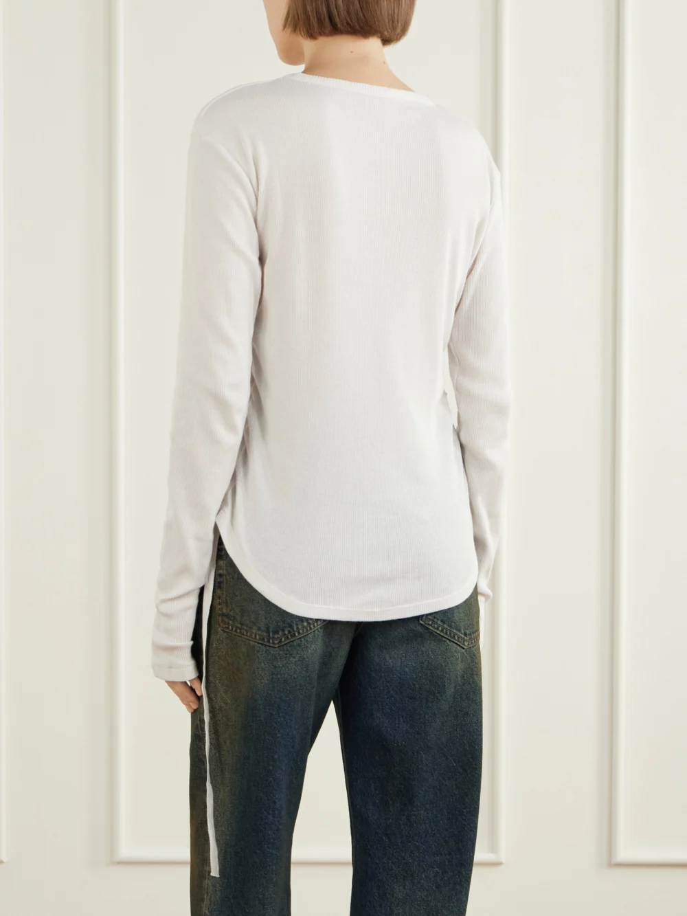Back view of the Ann Demeulemeester Dot Gathered Ribbed Cotton T-shirt