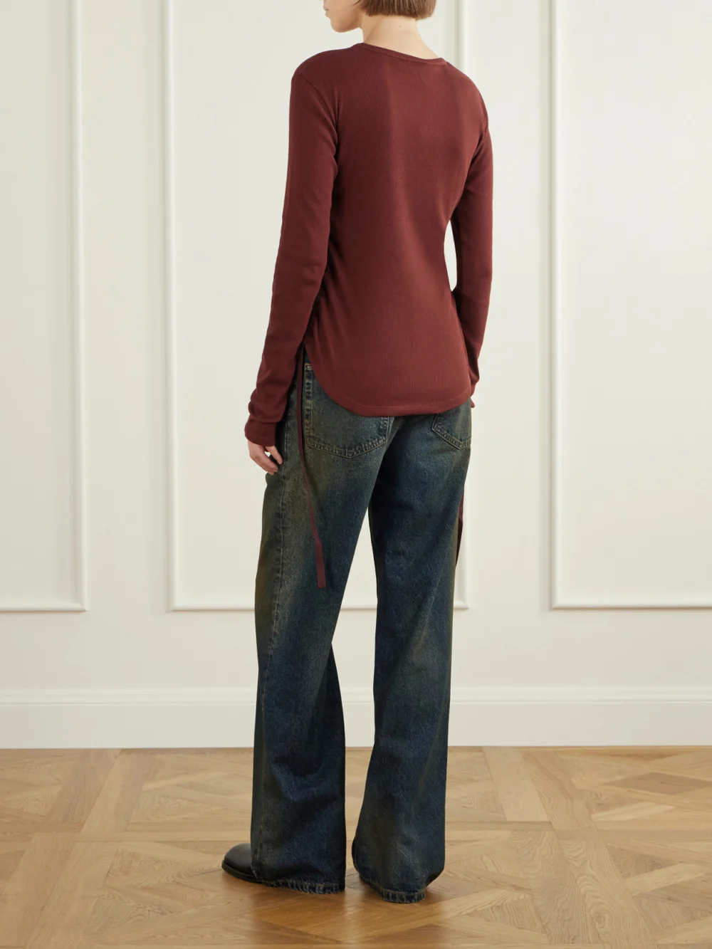 Back view of the Ann Demeulemeester Dot Gathered Ribbed Cotton T-shirt