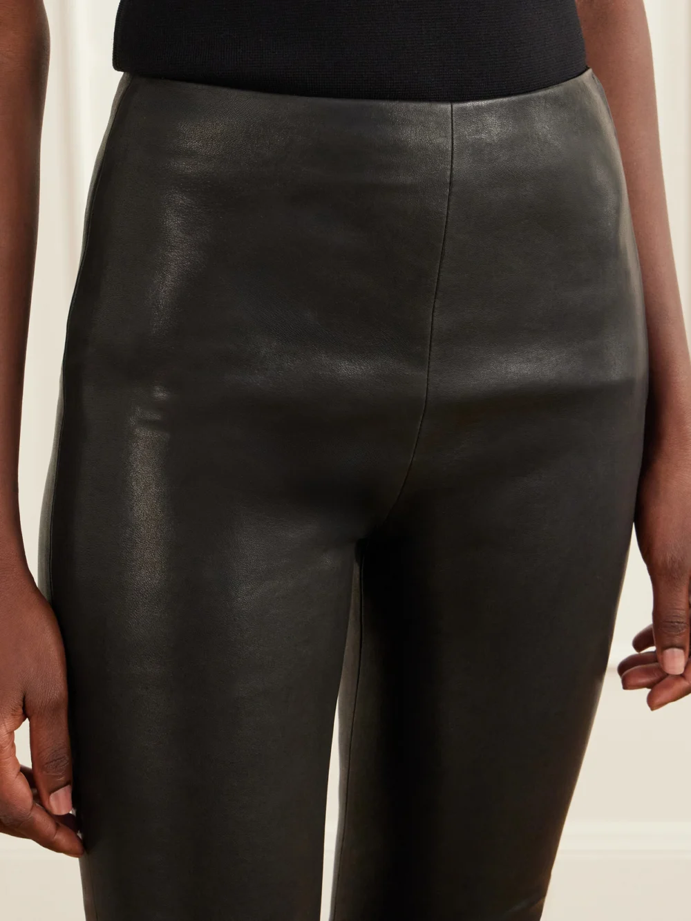 Close-up detail of the Ann Demeulemeester Florence Leather Skinny-leg Pants