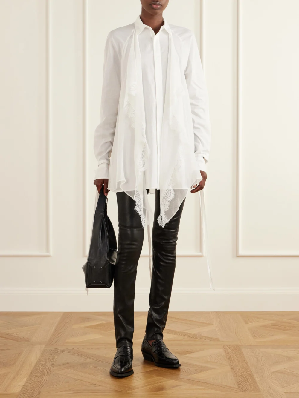 Ann Demeulemeester Florence Leather Skinny-leg Pants, worn by a model