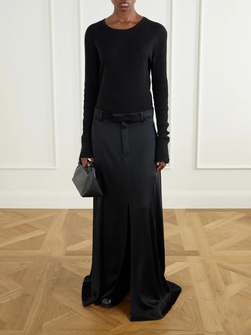 Ann Demeulemeester Kaisa Duchesse-satin Maxi Skirt, worn by a model