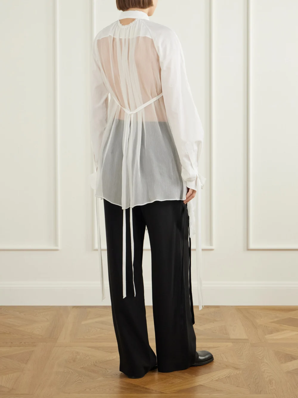 Back view of the Ann Demeulemeester Sini Silk-trimmed Cotton Shirt