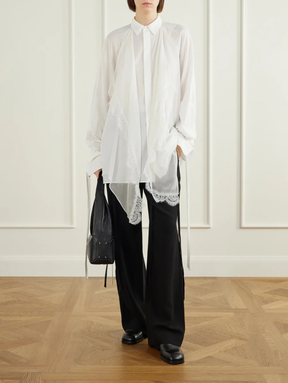 Ann Demeulemeester Sini Silk-trimmed Cotton Shirt, worn by a model