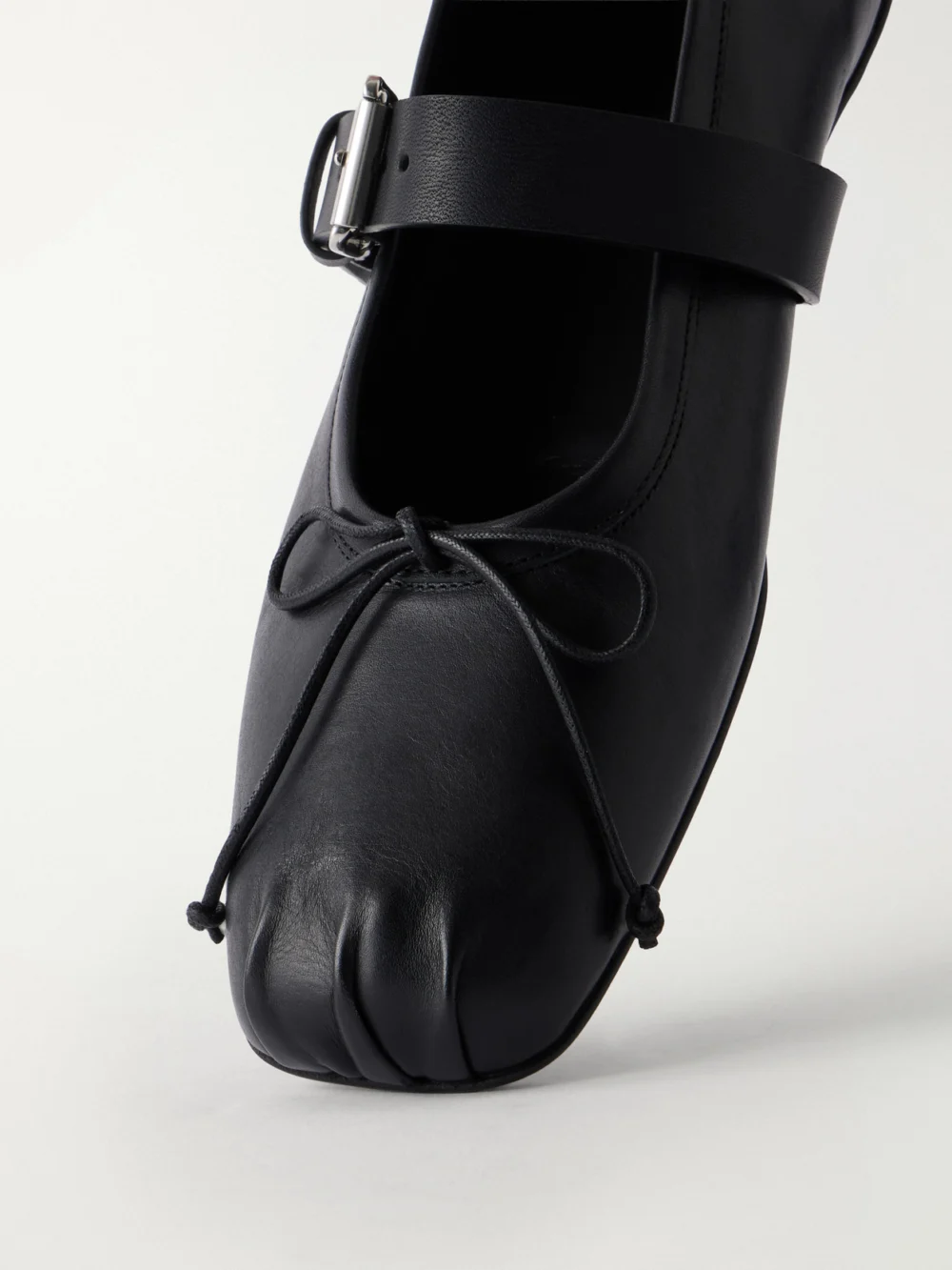 Close-up detail of the Ann Demeulemeester Zoey Leather Ballet Flats