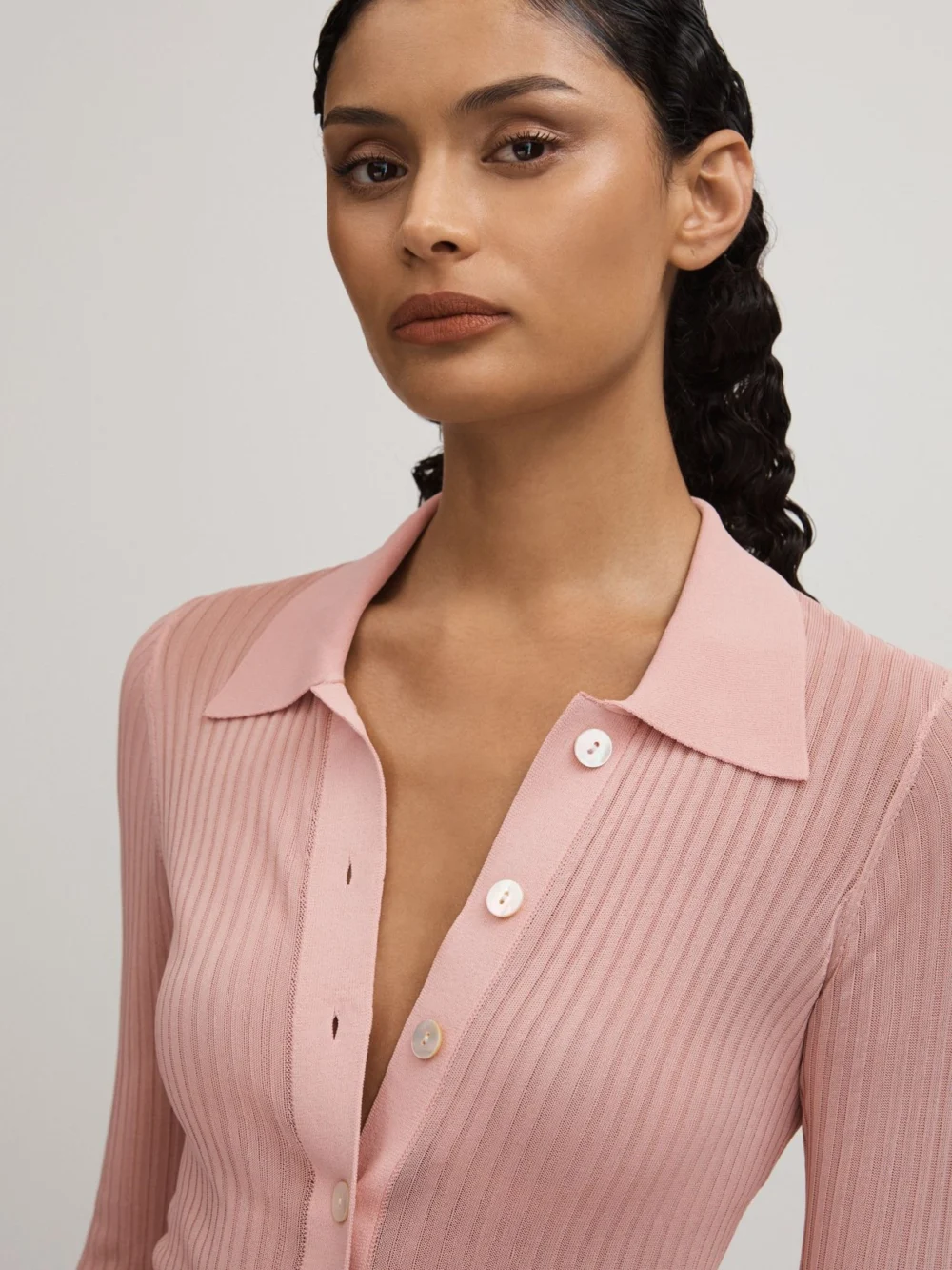 Anna Quan Anna Quan Semi Sheer Knitted Top, Pink, view 3
