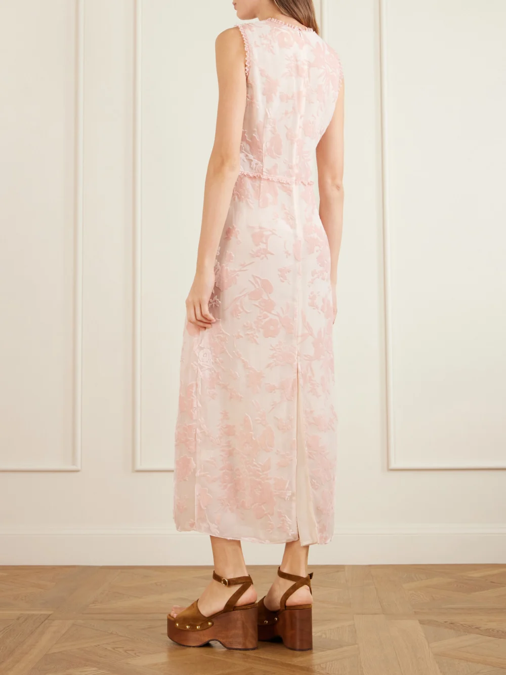 Back view of the Anna Sui Boudoir Floral Devoré-velvet Satin Midi Dress