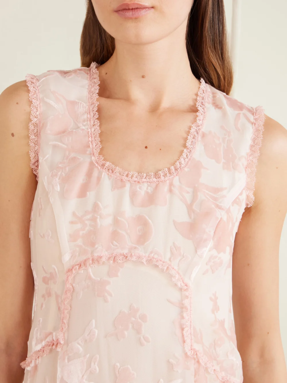 Close-up detail of the Anna Sui Boudoir Floral Devoré-velvet Satin Midi Dress