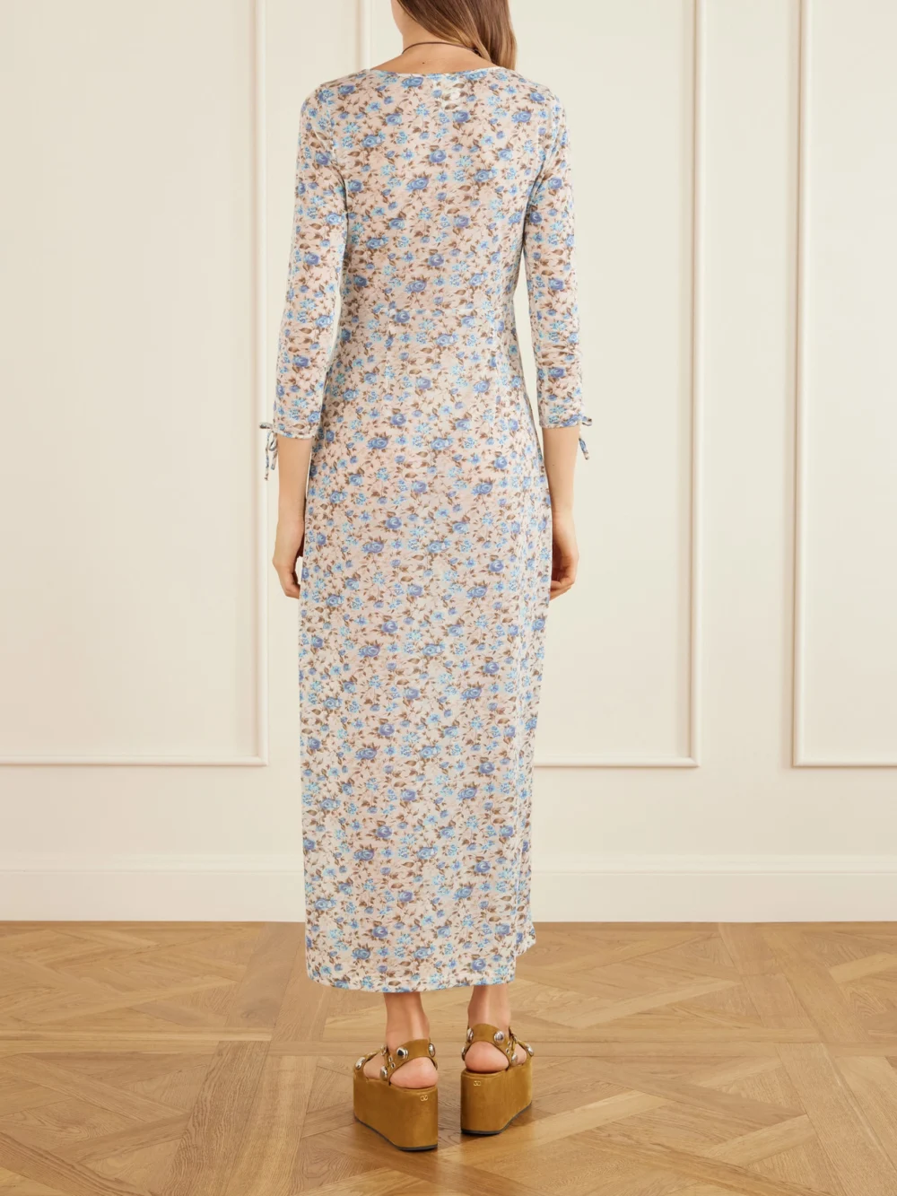 Back view of the Anna Sui Calico Floral-print Jersey Midi Dress