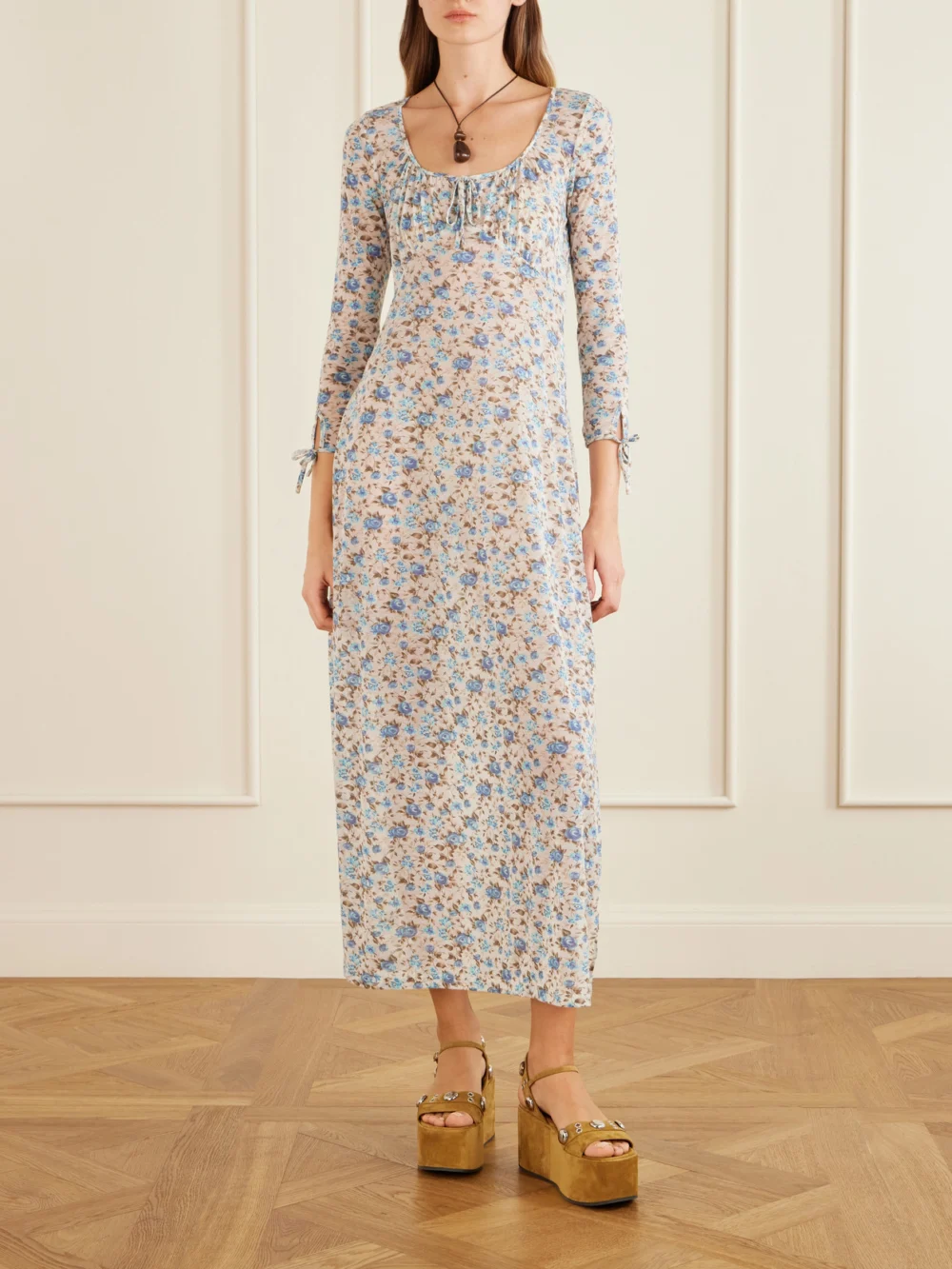 Anna Sui Calico Floral-print Jersey Midi Dress, worn by a model
