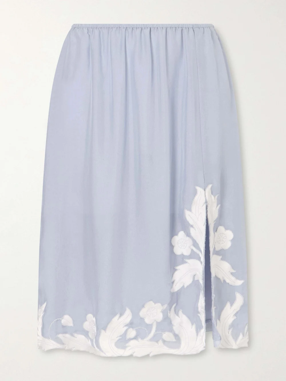 Anna Sui Embroidered Silk-satin Midi Skirt in blue