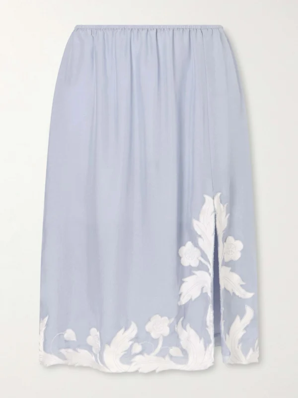 Anna Sui Embroidered Silk-satin Midi Skirt