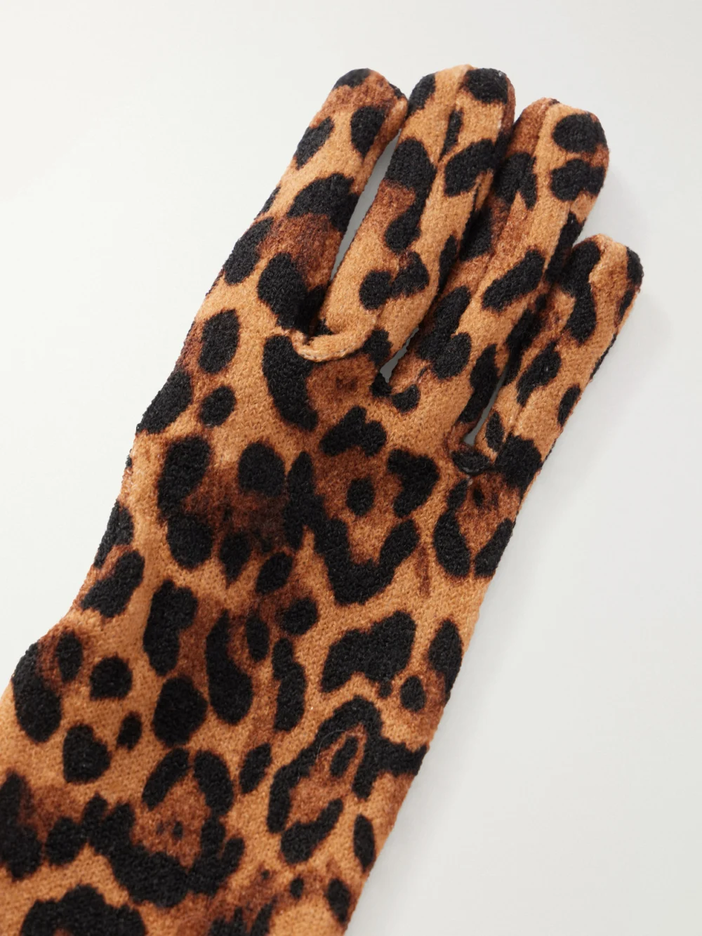 Close-up detail of the Anna Sui Leopard-print Stretch-jersey Gloves