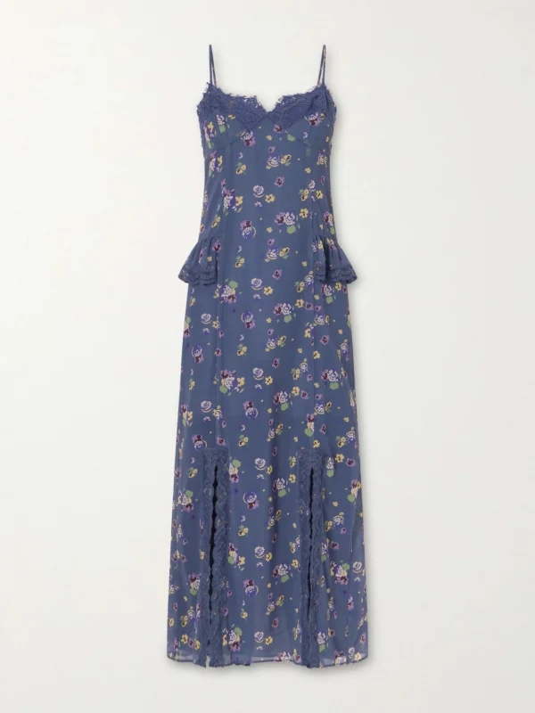 Anna Sui Night Blooming Floral-print Lace-trimmed Chiffon Midi Dress