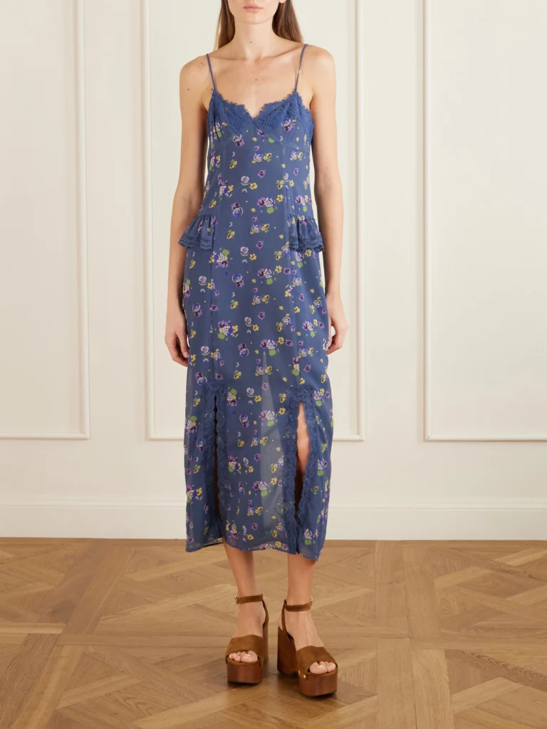 Anna Sui Night Blooming Floral-print Lace-trimmed Chiffon Midi Dress