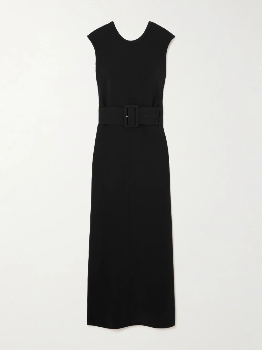 Another Tomorrow Belted Crepe Midi Dress in black